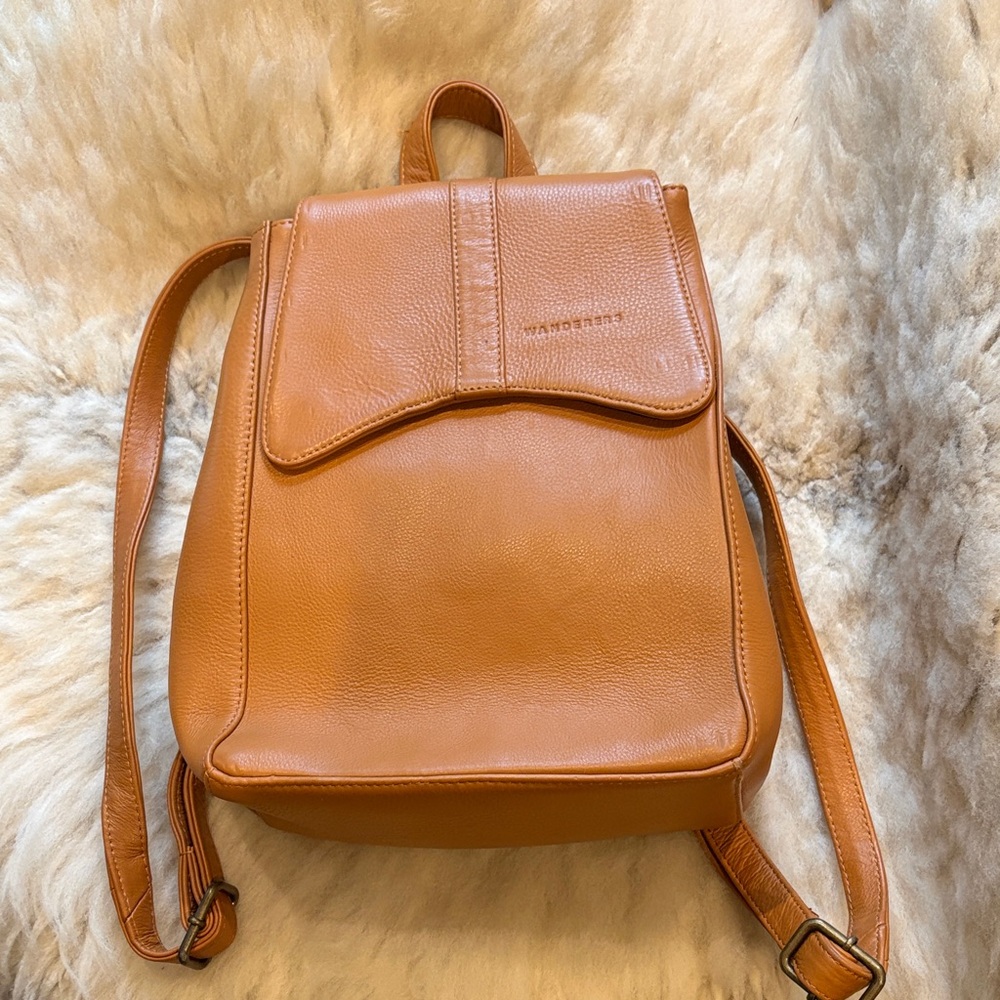 Women’s Cognac Leather Backpack - Casual Everyday Carry